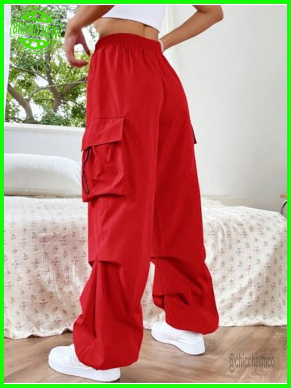 Baggy Loose Cargo Pants Drawstring Waist Joggers Long Trousers - Picture 2 of 7